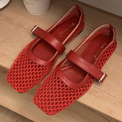 Zapatos Planos de Punta Cuadrada de Diseñador de Moda para Mujer Sandalias Planas Antideslizantes Verano Nuevo Malla Transpirable Playa Exterior Calzado Poco Profundo Cómodo