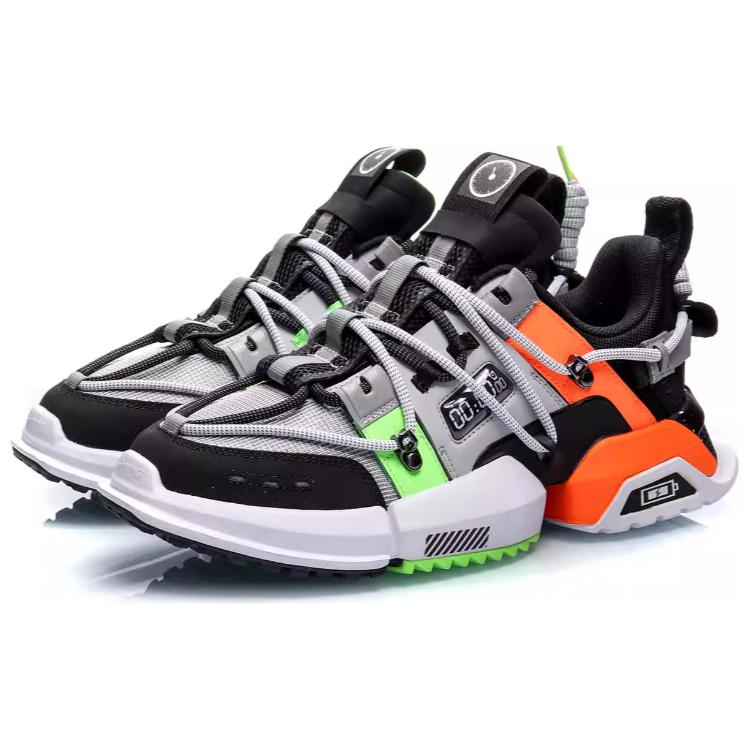 Li Ning Pan Gu Slip Resistant Abrasion Resistant Balance Low top Chunky Sneakers Men's Black Gray AGLP201