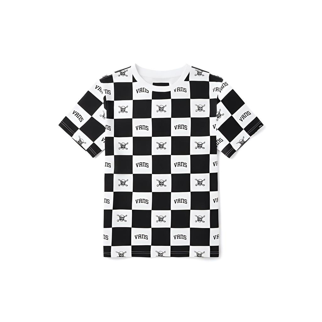 Vans Checkerboard Skull Print Vintage American Crew Neck Short Sleeve T-Shirt Unisex T-Shirt Black White VN0A54JUZ79