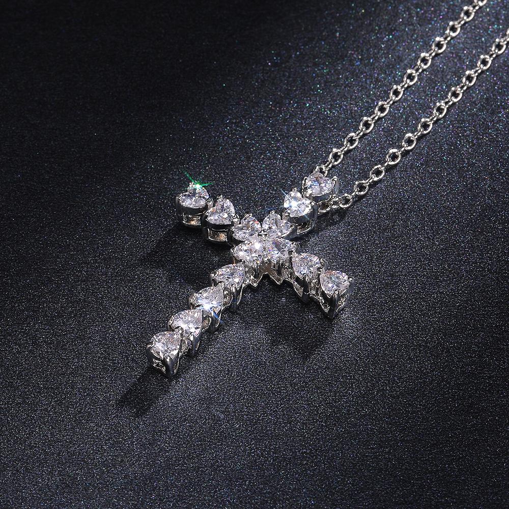 Huitan Delicate Crystal Heart Cross Pendant Necklaces for Women Shiny CZ Nice Anniversary Gift Fashion Versatile Female Necklace