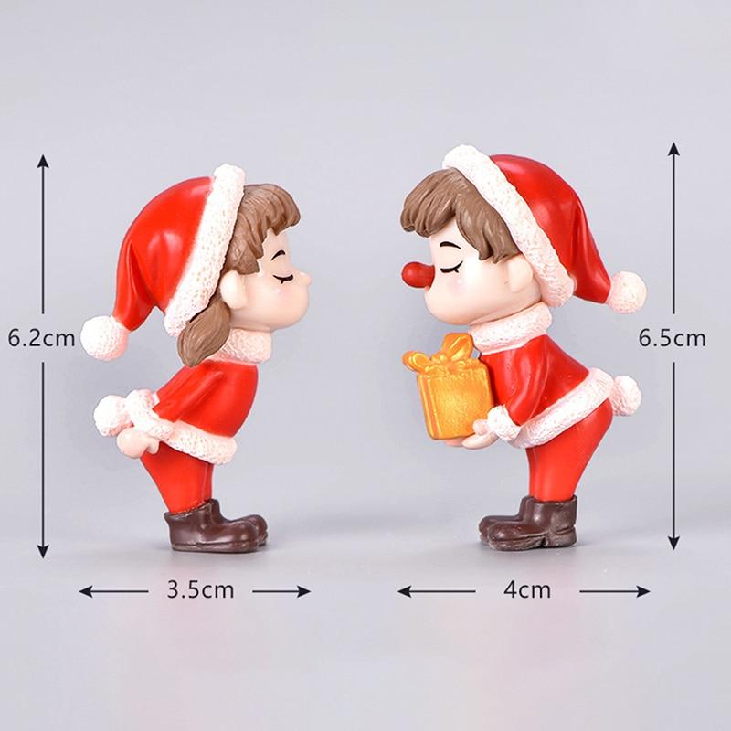 1Pcs Mini Christmas Couple Figure Doll DIY Garden Bonsai Decor Ornament Kid Toy Miniature Figurine Resin Craft