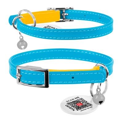 Halsband für Katzen aus Leder WAUDOG Glamour mit QR-Pass, „Farben der Freiheit“, XXS, Breite 9 mm