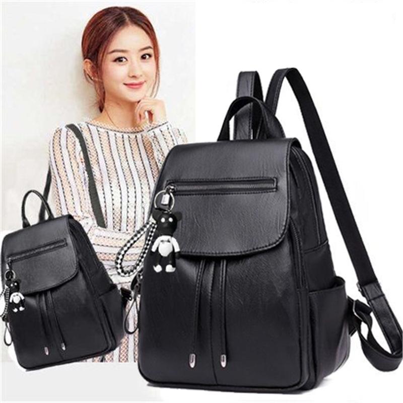 Versatile Women's PU Leather Backpack - Customizable Labels & School Bag