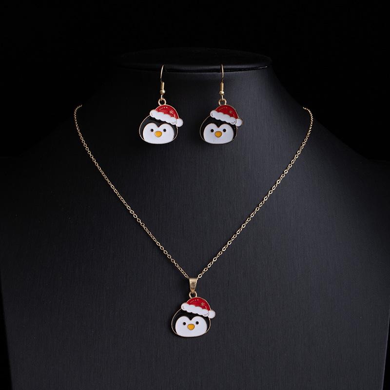 Conjunto de Joias de Natal: Brincos e Colar de Rena, Papai Noel, Árvore e Floco de Neve