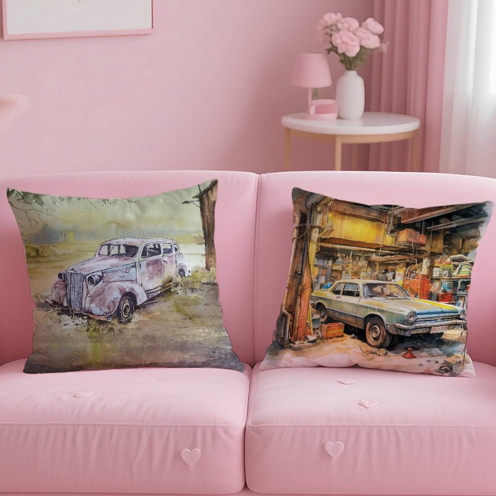 Aquarell Oldtimer Anime Kissenbezug Musterdruck Kissenbezug Wohnzimmer Sofakissenbezug Schlafzimmer Zimmerdekoration