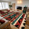 Retro Ethnic Geometry Dark toned Fluffy Carpet Decoration Bedroom Living Room Non-slip Soft Rug Large Area Easy Clean Floor Mats