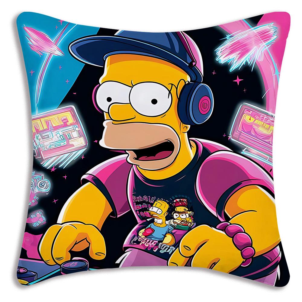 Funda de Almohada de Dibujos Animados Para S-Simpsonss Fundas Decorativas para Sofá del Hogar Impresión a Doble Cara Felpa Corta Funda de Cojín Linda
