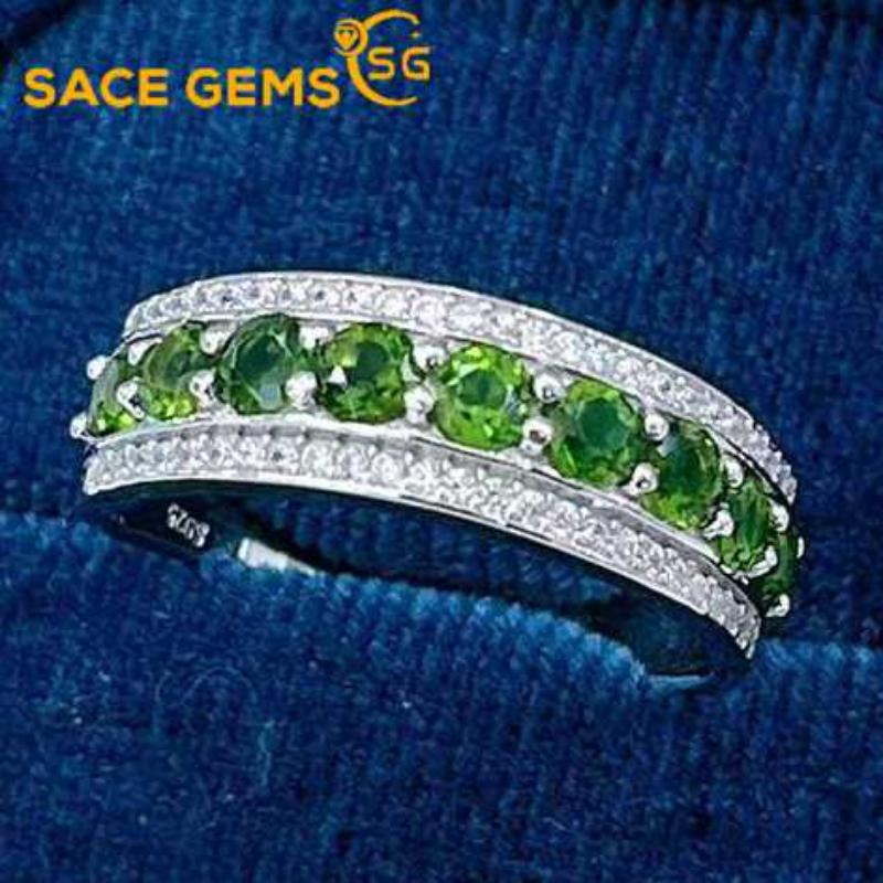 

SACE GEMS из стерлингового серебра 925 пробы 3 мм с натуральным диопсидом, кольца с драгоценными камнями для женщин, обручальные, коктейльные, вечерние, изящные ювелирные изделия, подарок Open зелёный