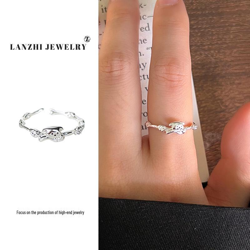Bague chat Lanzhi en argent sterling 925 – Bijou de luxe léger pour index ouvert