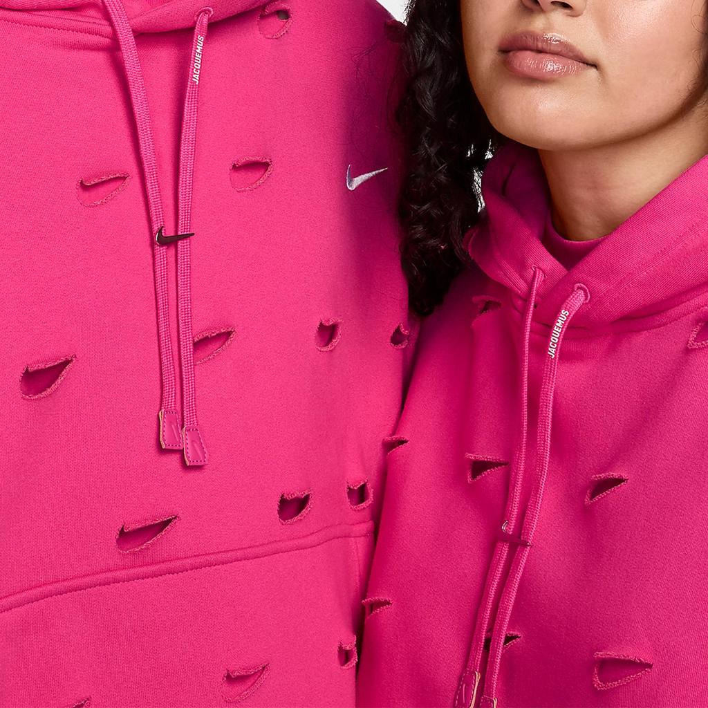 Nike X Jacquemus Co-Branded SS24 Solid Color Hollow-Out Thick Fleece Loose Long-Sleeve Hoodie Unisex Hoodie Watermelon-Red FJ3482-653