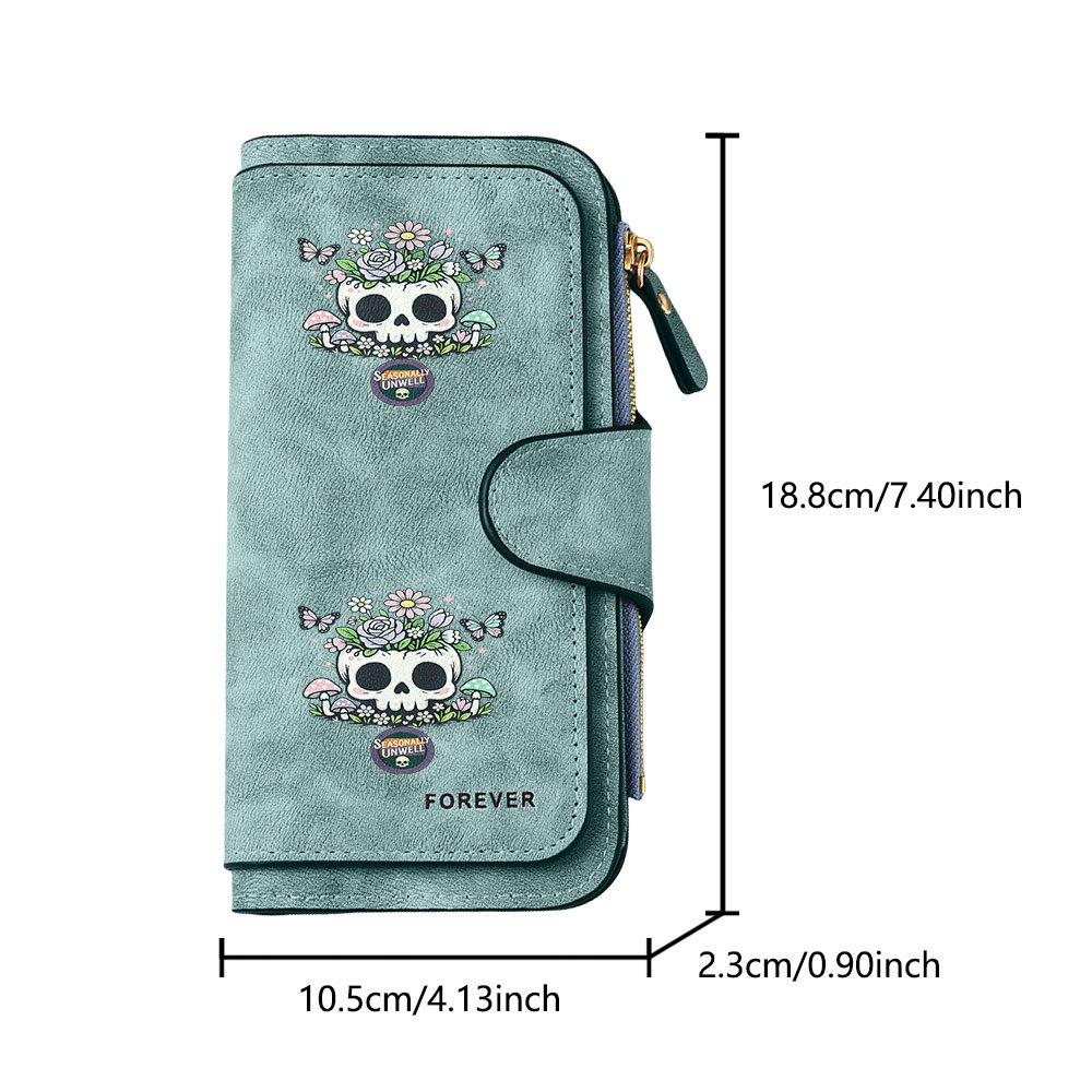 Floral Skull Butterfly Long Zipper Wallet, Large Capacity Card Holder, Unisex Clutch Bag, Fashionable Zipper Coin Purse, Suitable for Daily Use, A