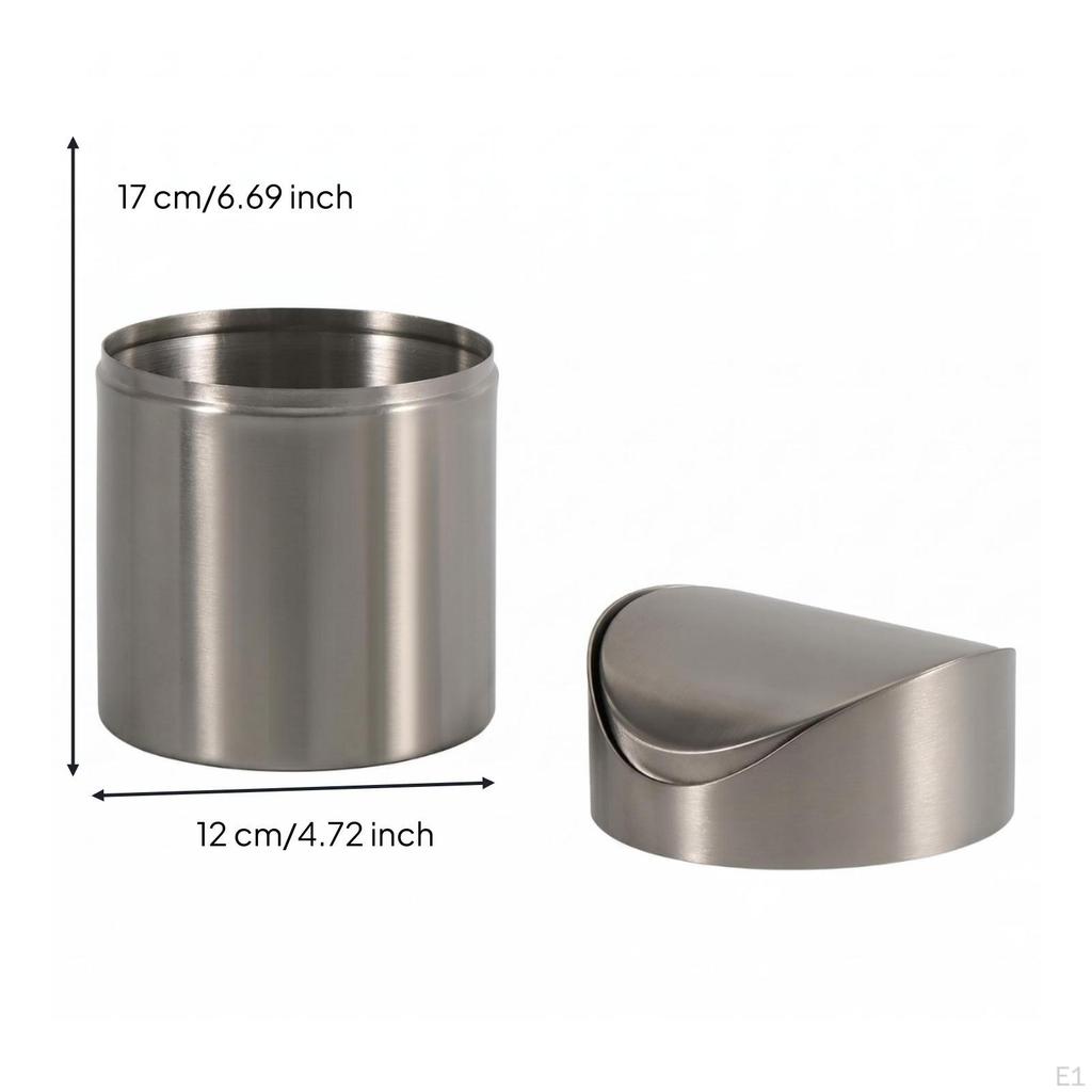 Brushed Steel Trash Can 1.5 L Stainless Compact Desktop Bin