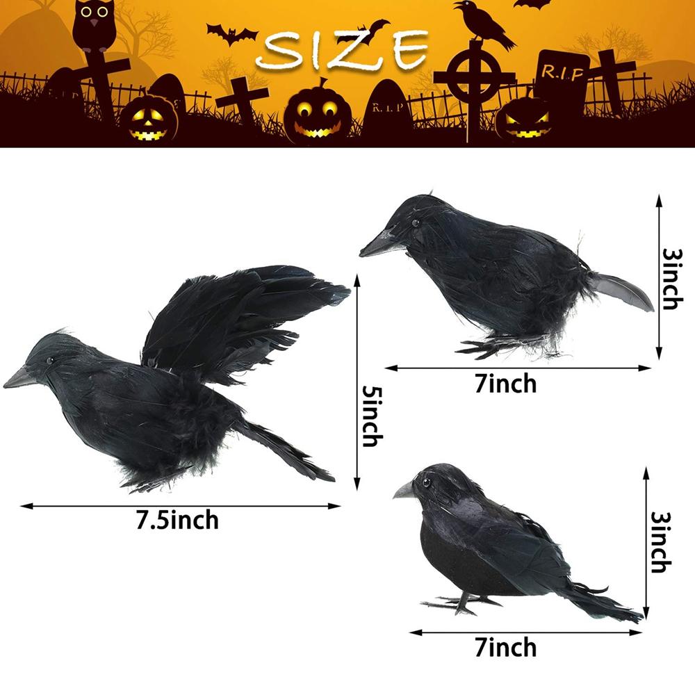 6 Piece Set Halloween Black Crow Feathers Crow Halloween Ornaments