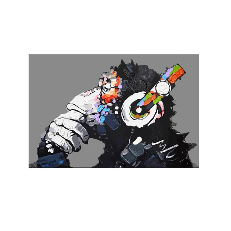 Modern Graffiti Art Animal Poster Print Trend Gorilla Monkey Listening To Music Canvas Painting  for Living Room Home Wall Decor