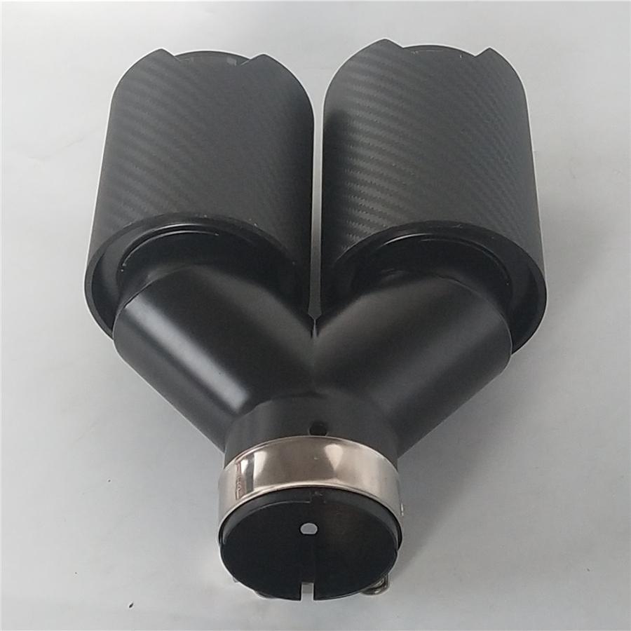 Universal Y Style Left Right Side Full Matte Car Thickened 100% Real Carbon Fiber Exhaust Dual TWIN End Tips for BMW 63mm In 89MM Out Dual Pipes
