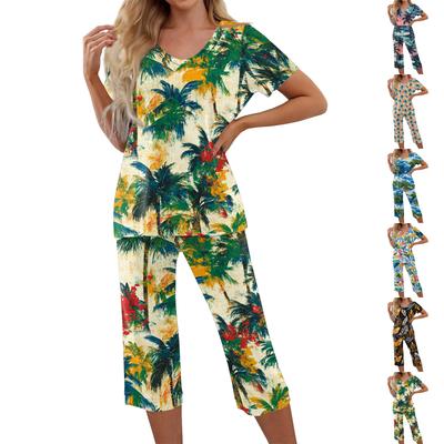 2 Piece Sets For Women Short Sleeve Top And Pants With Pockets Workout Soft  Print Sets