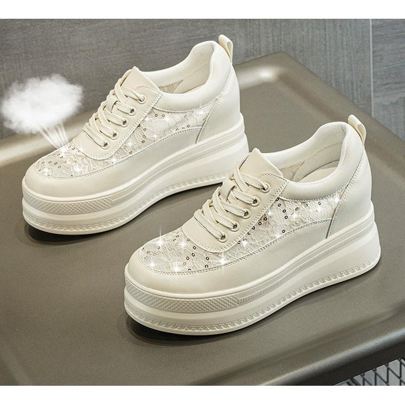 Zapatillas de Plataforma de Moda Primavera Verano para Mujer Zapatos de Malla Marca Zapatillas para Mujer que Aumentan la Altura 9cm Transpirables Cómodas Zapatos Casuales Negro Beige