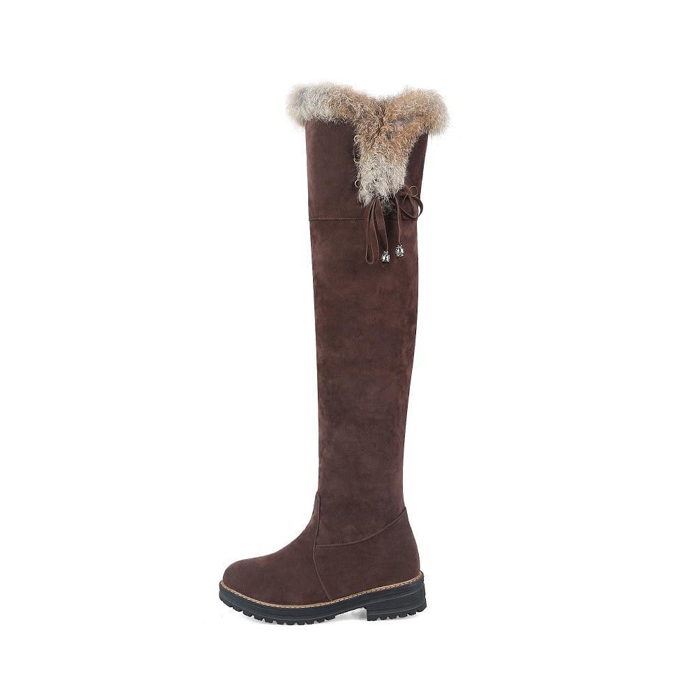 Warm Snow Boots Women Winter Shoes Suede Knee High Boots Ladies Fashion Low Heels Warm Fur Plush Long Boots Female