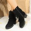 Fashion 2025 New High Quality Sexy Suede Black Tassels Riding Boots Women Winter Side Zipper High Heel Western Fashion Boots