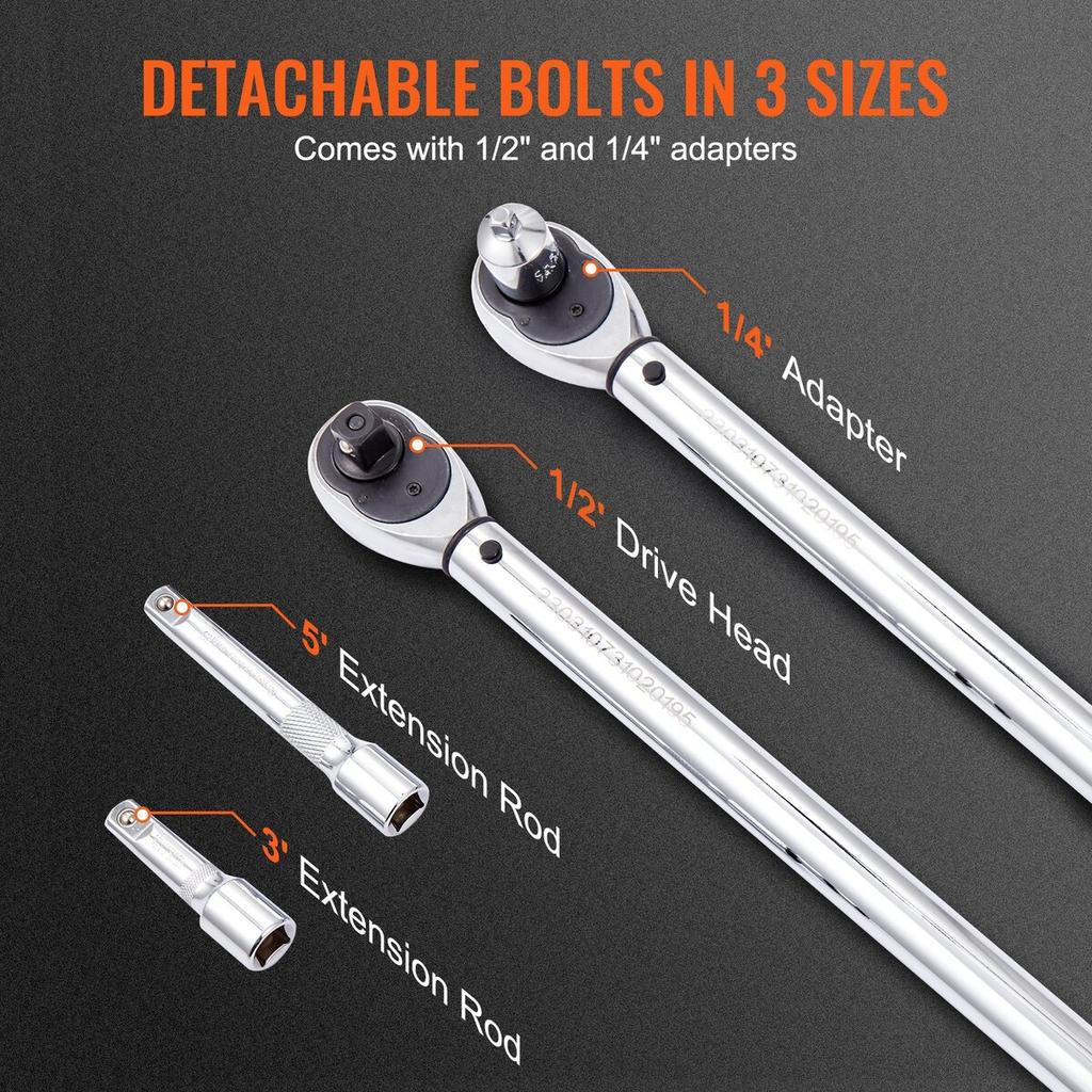 Torque Wrench, 1/2-inch Drive Click Torque Wrench 20-250ft.lb/34-340n.m, Dual-Direction Adjustable Torque Wrench Set, Mechanical Dual Range Scales