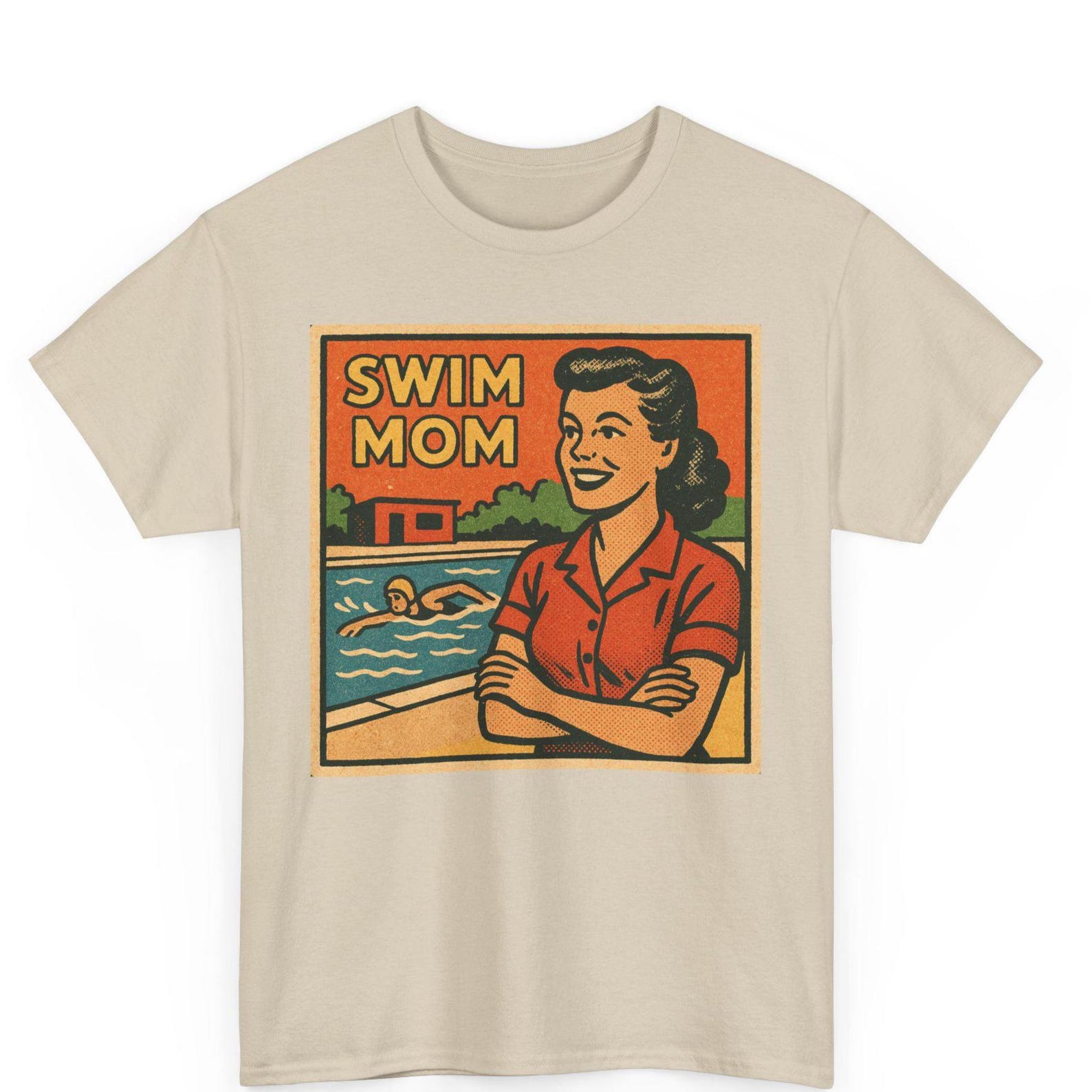 Swim Mom Retro Comic T-Shirt: Vintage Poolside Cheer XL