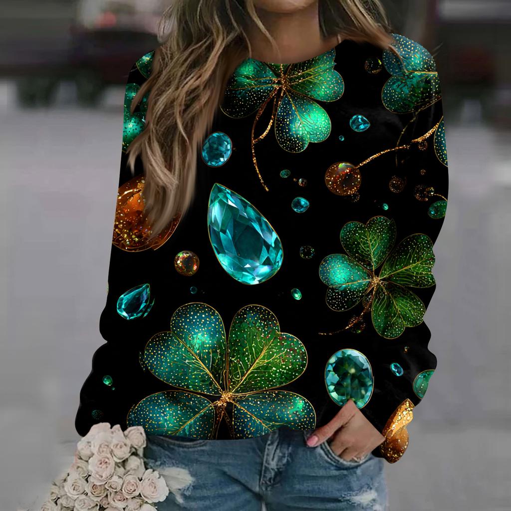 Dámská módní ležérní mikina s dlouhým rukávem a potiskem u krku