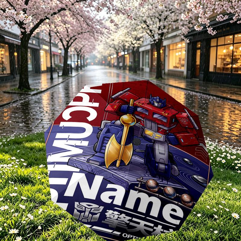 Custom Name Personalized Transformers Print Umbrella, Auto Open Close, 8‑Rib Sturdy Frame, Commute Camping Hiking Use, Birthday Gift