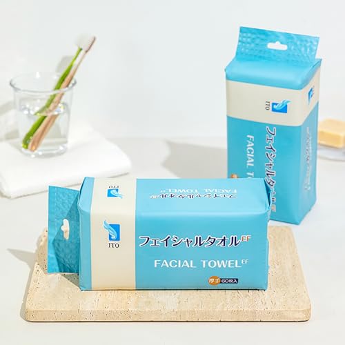 ITO Facial Towel EF 60 Sheets X 6 Packs Ultra Absorbentfluffy Thick Cotton Wipe OEKO-TEX Certified Original Fabric Cleansing Face Washing Embossed
