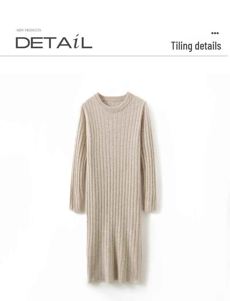 Women's Thickened Long Wool Sweater Dress - Round Neck, Slim Fit, Mid-Length, Warm Knitwear for Autumn and Winter