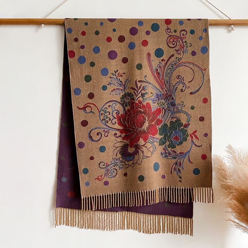 Cashmere Winter Scarf Women Warm Thick Pashmina Designer Ethnic Style Print Scarf Wraps Coldproof Windproof Blanket Shawls