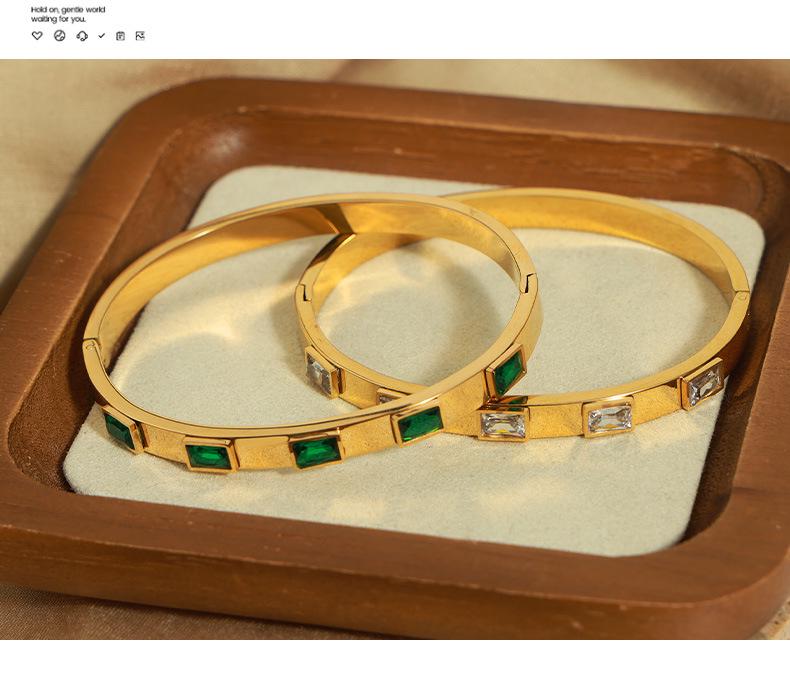 Retro 18K Gold Plated Titanium Steel Bracelet with Zirconia - Women's Fashion Jewelry