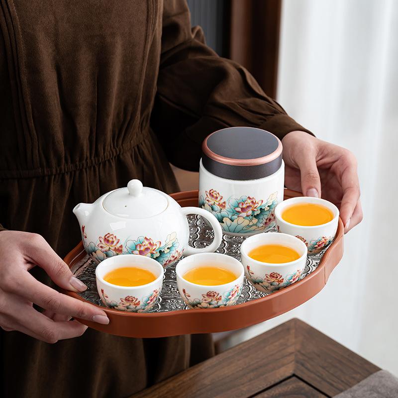 Portable Red Lotus Xishi Pot One Pot Four Cups Travel Set Outdoor Tea Pot Tea Set Business Memorial