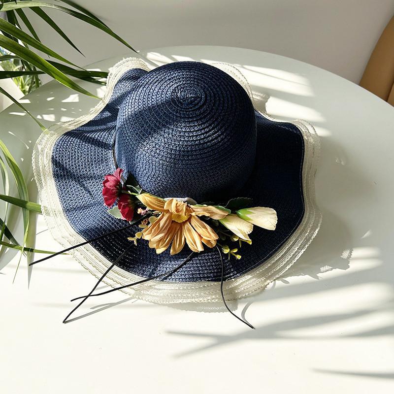 

Wholesale Women s Floral Wide Brim Sun Hat Foldable Beach Outdoor Travel Hat синій