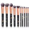 Professional 10pcs Flat Style Kabuki Makeup Brushes Set Natural Gemstone with Marble Handle for Face Use with Storage Case