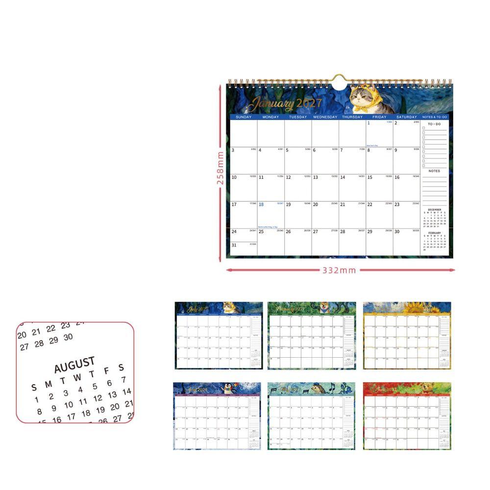 Oil Painting Style 2027 Flower Desk Calendar Foldable English Calendar Double-coil Calendar  Office