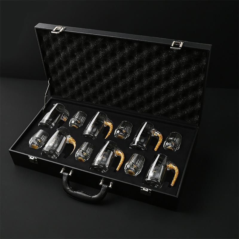 24K Gold Foil Baijiu Cup, High-End Crystal Small Mouth Cup, Spirit Cup, Wine Dispenser, Wine Cup Set, Home Gift