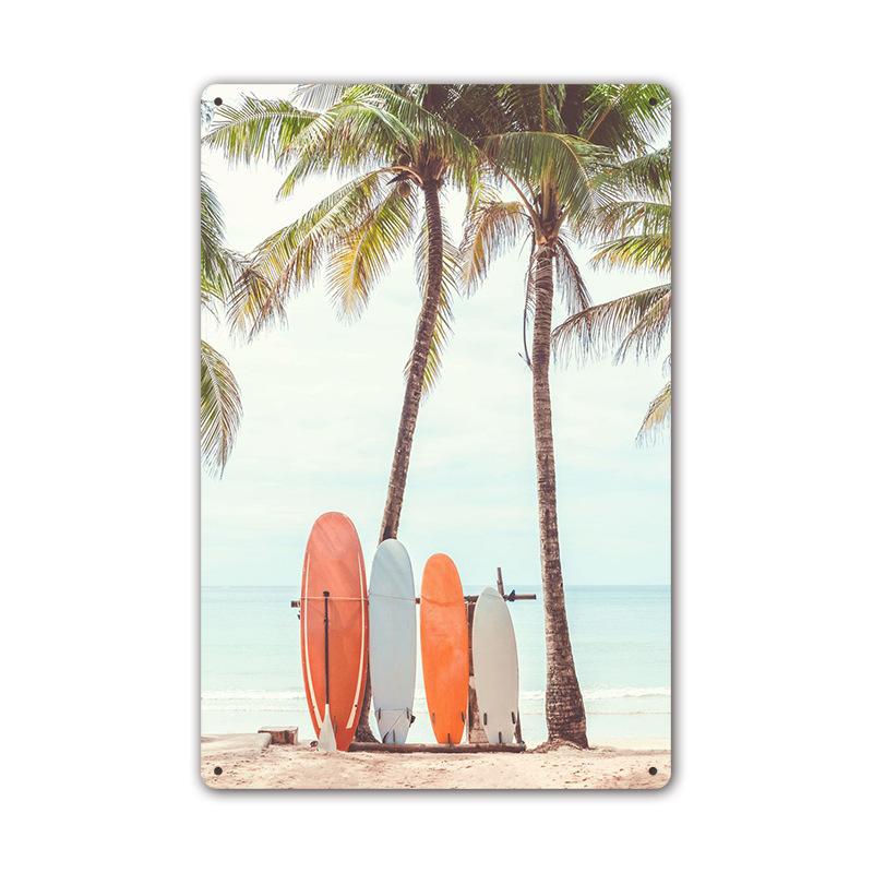 Vintage Tin Art: Summer Beach Scene - Ideal for American Bar Backdrops and Home Decor Wall Murals
