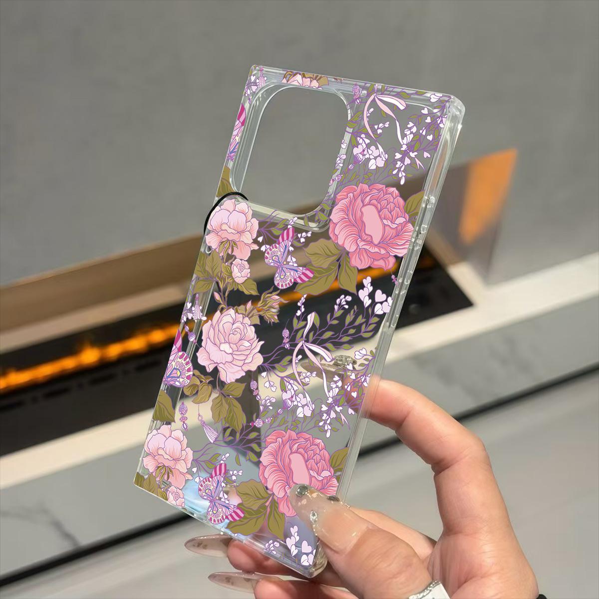 

Прозрачный квадратный чехол-бампер для iPhone 13 12 15 Plus 14 Pro Max 11 16 ProMax, защита от окисления, с романтичным весенним узором iphone 13