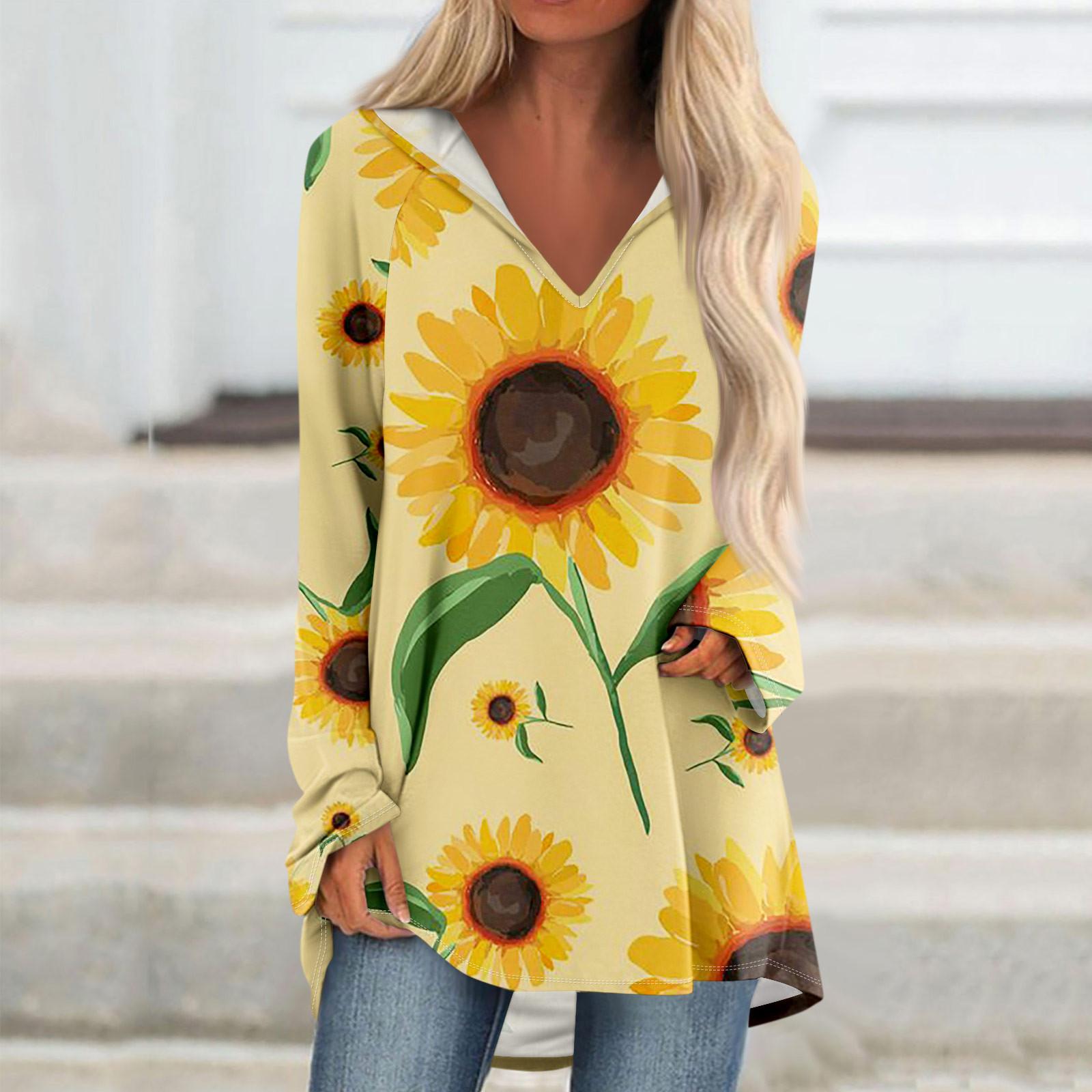 Женские свободные топы с V-образным вырезом и капюшоном с длинными рукавами — фото 10