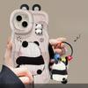 Texturovaná šňůrka s pandou pro pouzdro na mobil Apple 14 15plus Roztomilý přívěsek 13pro Dvojitý držák Ins