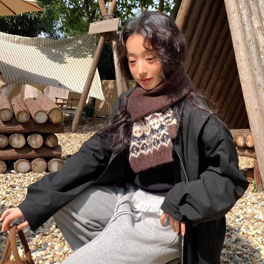 Wool Jacquard Knitted Scarf Plush Fair Isle Style Shawl Winter Cashmere Scarves Autumn Winter