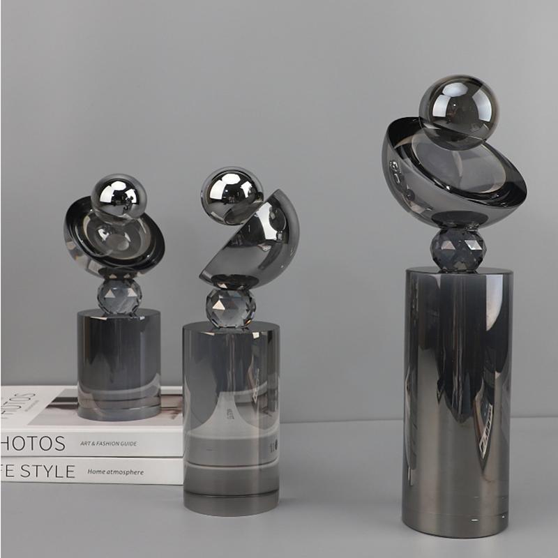 Geometric Glass Ball Decorative Ornaments, Abstract Art Semi-circular Crystal Column Sculptures, Living Room Decorative Crafts