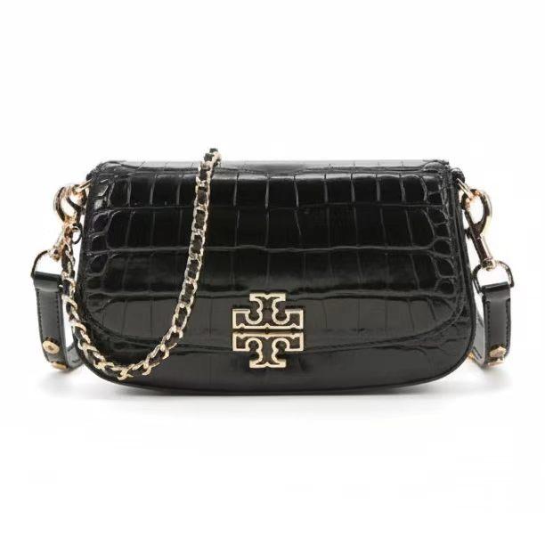 

Tory Burch Britten Detachable Chain Crocodile Pattern Leather Underarm Bag Baguette Handheld Crossbody Shoulder Bag Women Bags Black 141015-001 Basic Set (Bag+Dust Bag)