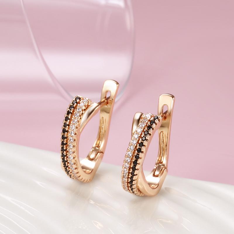 Unusual Rose Gold Ring Earrings Sets Black White Natural Zircon Cross Geometry Rings For Women Vintage Jewelry Sets