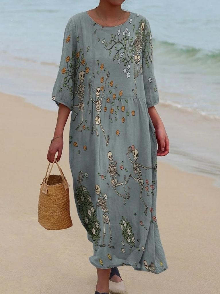 European and American New Large-size Dress Women's Clothing Seaside Vacation Printed Loose Long Dress