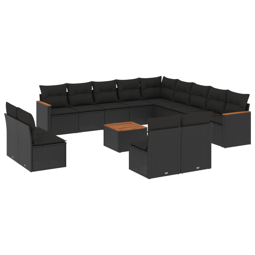 Vidaxl 14-Cz. Garden Lounge Set, Cushions Black Rattan Pe