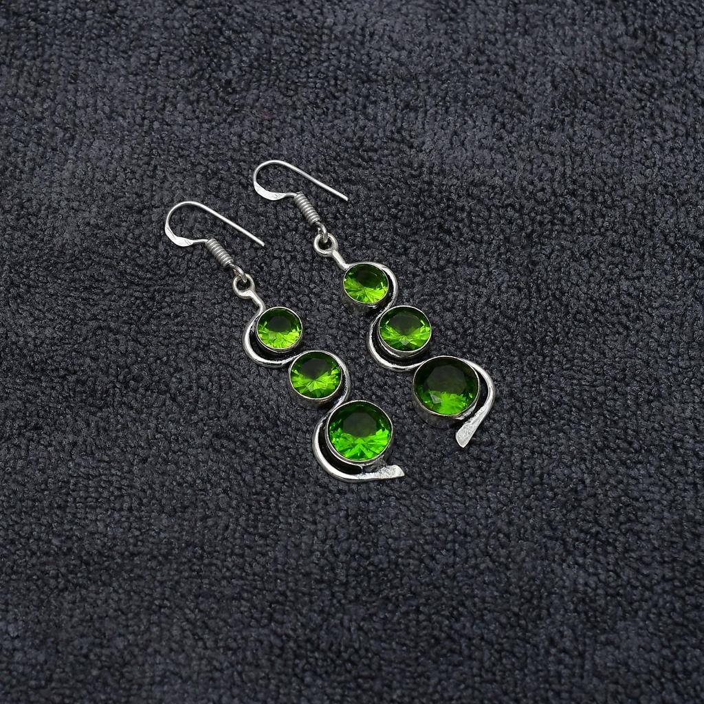 Peridot Gemstone : 925 Sterling Silver Handmade Long Earring's Jewelry