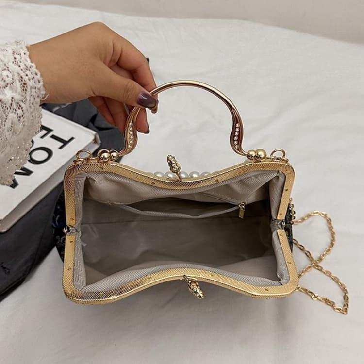 National Style Embroidered Brocade Mouth Gold Bag Women's Banquet Handbag