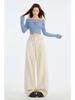 2025 Spring Women's High-Waisted Wide-Leg Jacquard Jeans - Slimming, Floor-Length