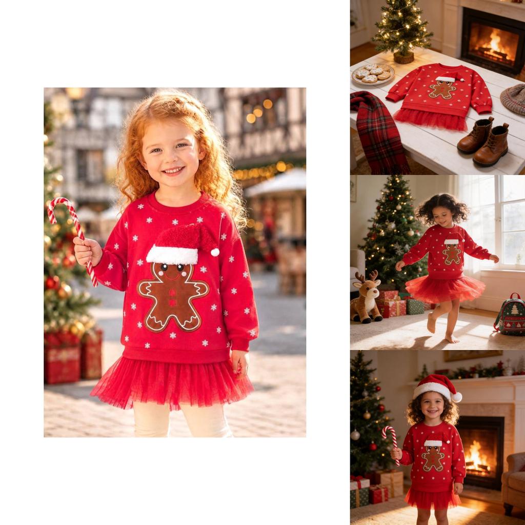 Christmas Girl Sweater With Cartoon Pattern For Kids Autumn Wear
